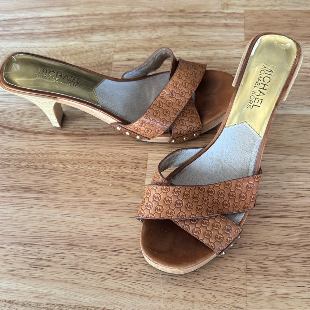 Michael Kors Leather Tan Heeled Sandals